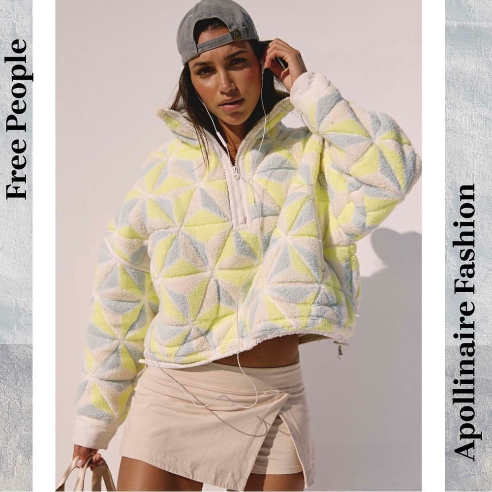 FP MOVEMENT MOUNTAIN HIGH 3D PRINTED 1/2 ZIP FLEECE IN SOUR CITRUS XL NWT